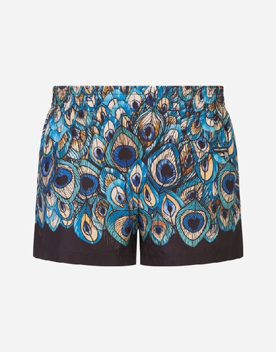 Shop Dolce & Gabbana Short Swim Trunks With Feather Print