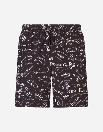 Shop Dolce & Gabbana Mid-length Swim Trunks With Lettering Print