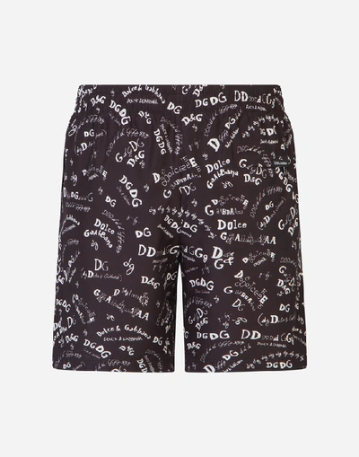 Shop Dolce & Gabbana Mid-length Swim Trunks With Lettering Print