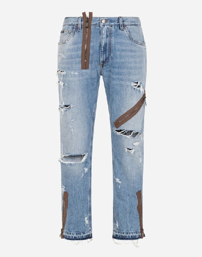 Shop Dolce & Gabbana Loose Jeans With Small Abrasions In Blue