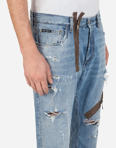 Shop Dolce & Gabbana Loose Jeans With Small Abrasions In Blue