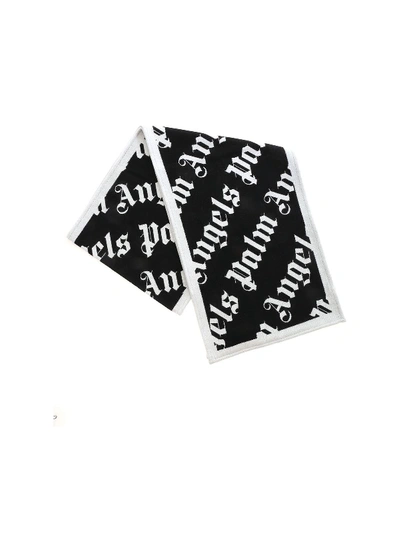 Shop Palm Angels Monogram Scarf In Black And Grey
