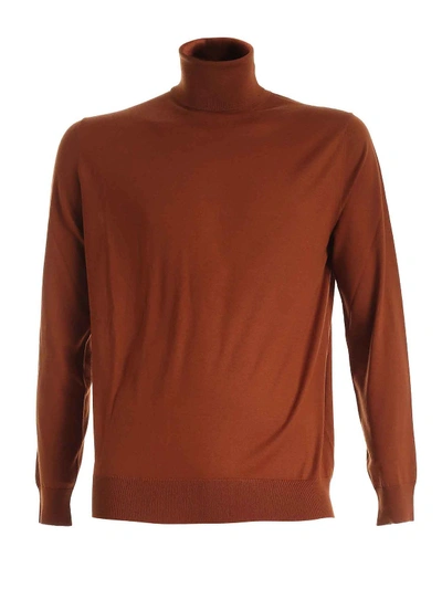 Shop Prada Knitted Turtleneck In Rust Color In Brown