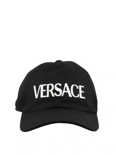 Shop Versace Logo Embroidery Baseball Cap In Black