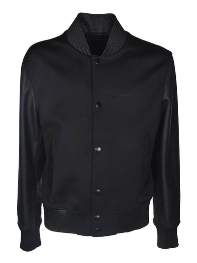 Shop Givenchy Bomber In Black Featuring Leather Sleeves