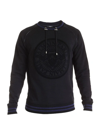 Shop Balmain Drawstring Sweatshirt In Black