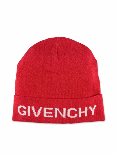 Shop Givenchy Red Beanie With Logo