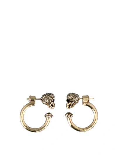 Shop Alexander Mcqueen Skull Crystal Embellished Circle Earrings In Gold