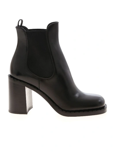 Shop Prada Brushed Leather Ankle Boots In Black