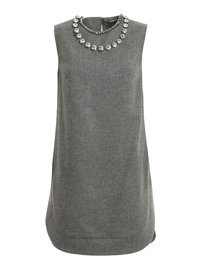 Shop Ermanno Scervino Rhinestone Embellished Stretch Wool Dress In Grey