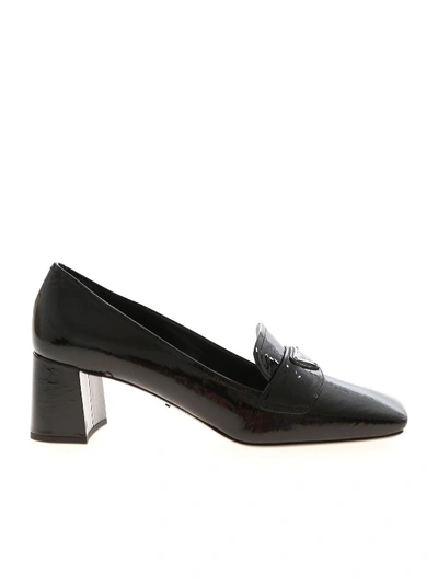 Shop Prada Shiny Pumps In Black Featuring Logo