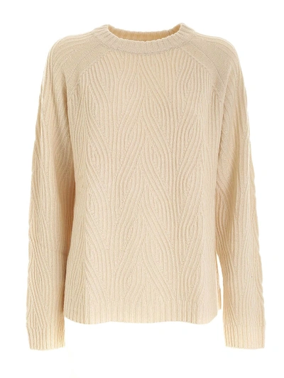 Shop Aspesi Woven Yarn Crewneck Sweater In Cream