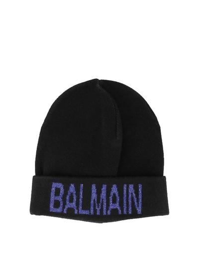 Shop Balmain Logo Intarsia Wool Blend Beanie In Black