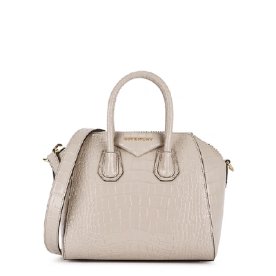 Shop Givenchy Antigona Mini Crocodile-effect Leather Top Handle Bag In Sand