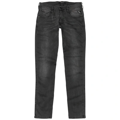 Shop Replay Anbass Hyperflex Grey Slim-leg Jeans