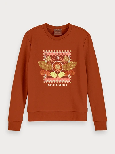 Shop Scotch & Soda Embroidered Cotton-blend Sweatshirt In Brown