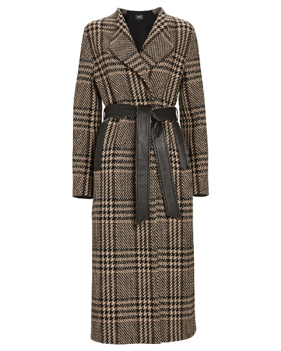 Shop Mackage Rosa Plaid Wrap Coat In Brown/beige
