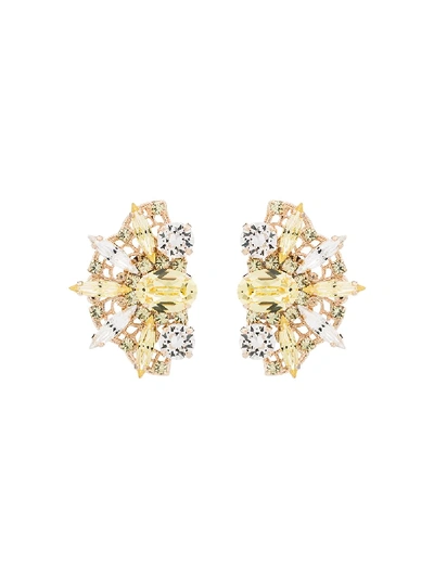 Shop Anton Heunis Crystal Cluster Fan Earrings In Yellow