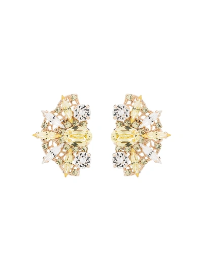 GOLD-PLATED CRYSTAL CLUSTER FAN EARRINGS