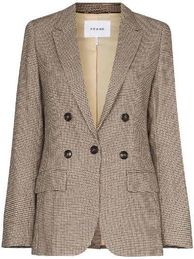 Shop Frame Houndstooth Double-breasted Blazer In Brown