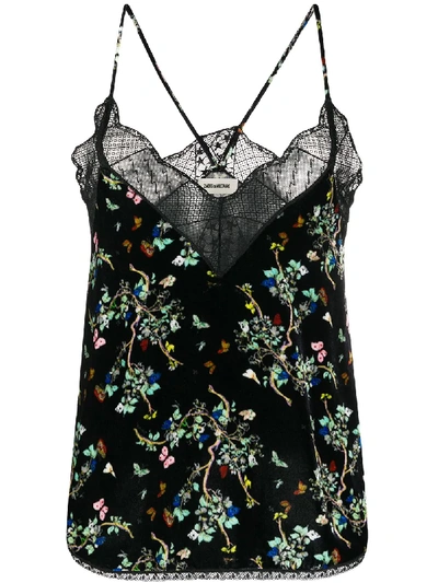 Shop Zadig & Voltaire Christy Velvet Floral Print Camisole In Black