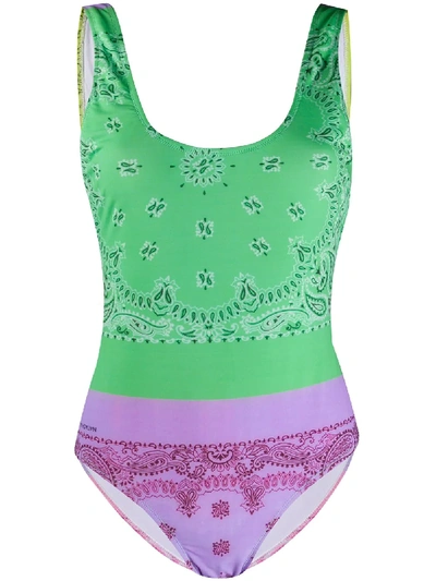Shop Natasha Zinko Supplex Bandana Print Swimsuit In Green
