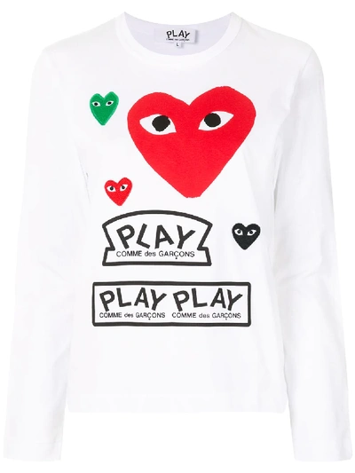 Shop Comme Des Garçons Play Logo Print Long Sleeve T-shirt In White