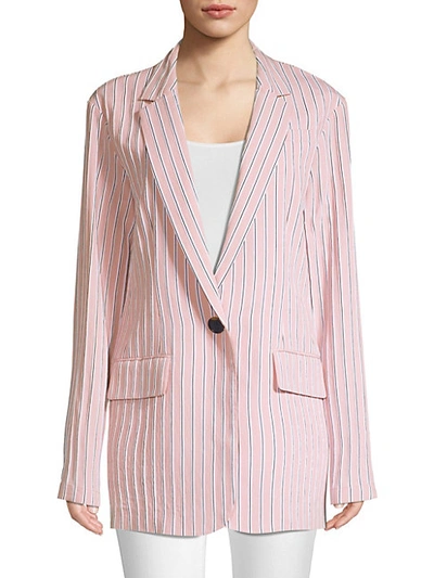 Shop Tibi Stripe Twilll One-button Blazer In Dusty Pink