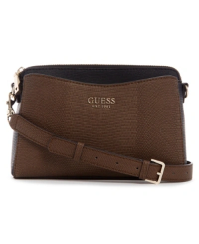 Guess Lyndi Small Triple Compartment Girlfriend Crossbody In Chestnut Multi