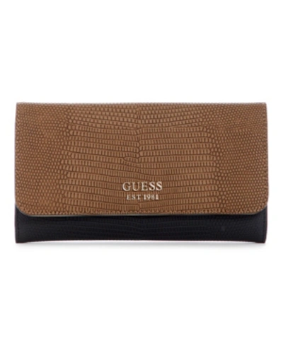 Shop Guess Lyndi Slim Clutch Wallet In Chestnut Multi