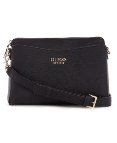 Shop Guess Lyndi Small Triple Compartment Girlfriend Crossbody In Black