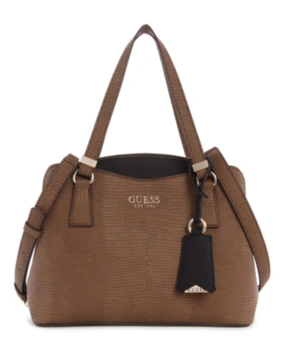 Shop Guess Lyndi Small Triple Compartment Girlfriend Satchel In Chestnut Multi