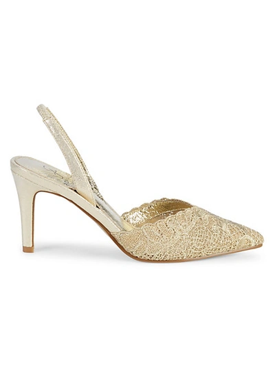 Shop Adrianna Papell Helen Metallic Lace Slingback Pumps In Blush