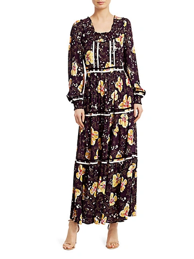 Shop Bytimo Bell-sleeve Floral Maxi Dress In Petuna
