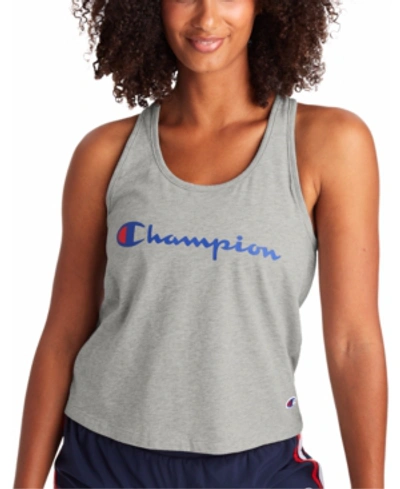 Shop Champion Women's Logo Racerback Tank Top In Oxford Grey