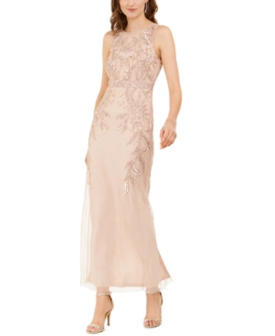 Shop Adrianna Papell Beaded Gown In Rose Gold