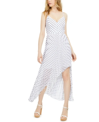 Shop Guess Pleated Asymmetrical Midi Dress In Black/white