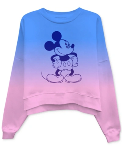 Shop Disney Juniors' Mickey Mouse Dip-dyed Sweatshirt In Blue/pink