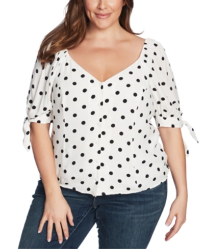 Shop 1.state Trendy Plus Size Dot-print Tie-sleeve Top In Soft Ecru