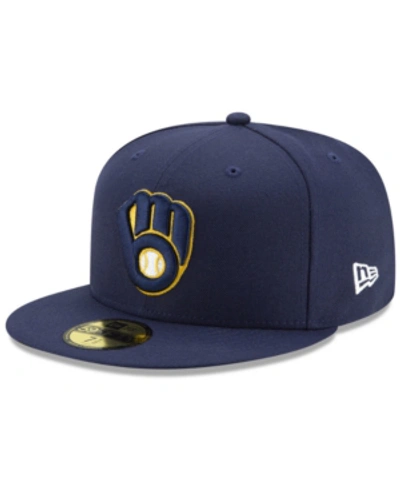 Shop New Era Milwaukee Brewers Authentic Collection 59fifty Fitted Cap In Lightnavy