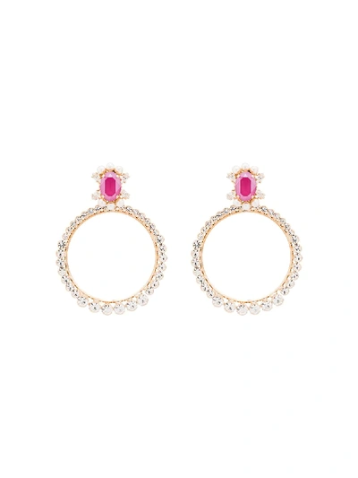 Shop Anton Heunis Pearl Crystal Hoop Earrings In Pink