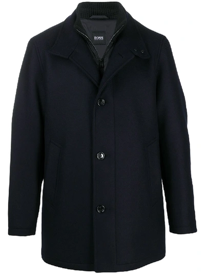 Shop Hugo Boss Layered Single-breasted Coat In Blue