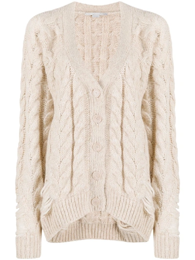 Shop Stella Mccartney Distressed-effect Cable-knit Cardigan In Neutrals