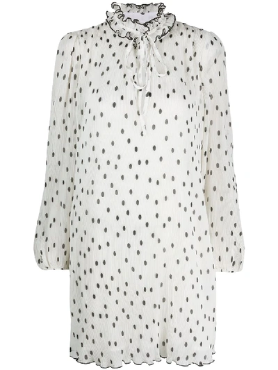 Shop Ganni Polka-dot Print Shift Dress In White