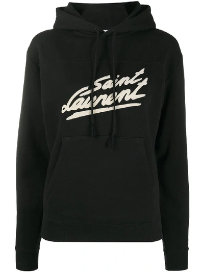 Shop Saint Laurent Signature Hoodie Sweatshirt Black