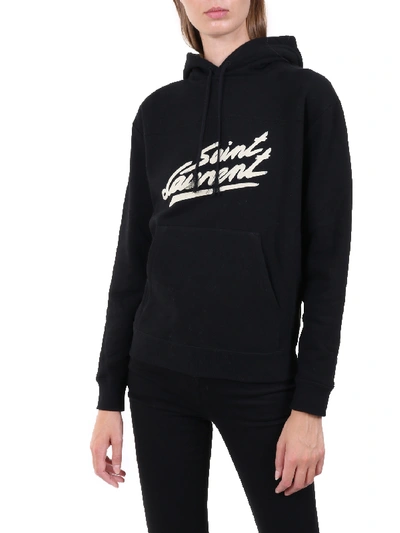 Shop Saint Laurent Signature Hoodie Sweatshirt Black