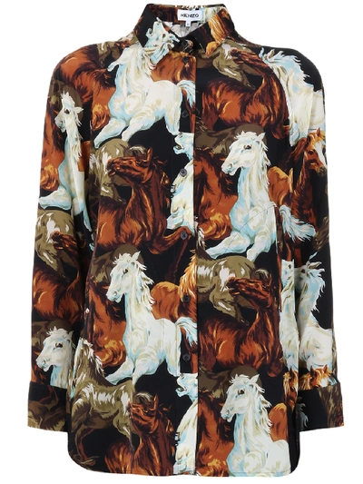 Shop Kenzo Horses Silk Shirt In Printed