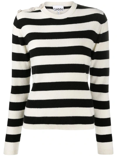 Shop Ganni Striped Cashmere Sweater In Black