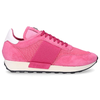 Shop Moncler Low-top Sneakers Louise Calfskin Suede Logo Rose In Pink