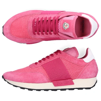 Shop Moncler Low-top Sneakers Louise Calfskin Suede Logo Rose In Pink